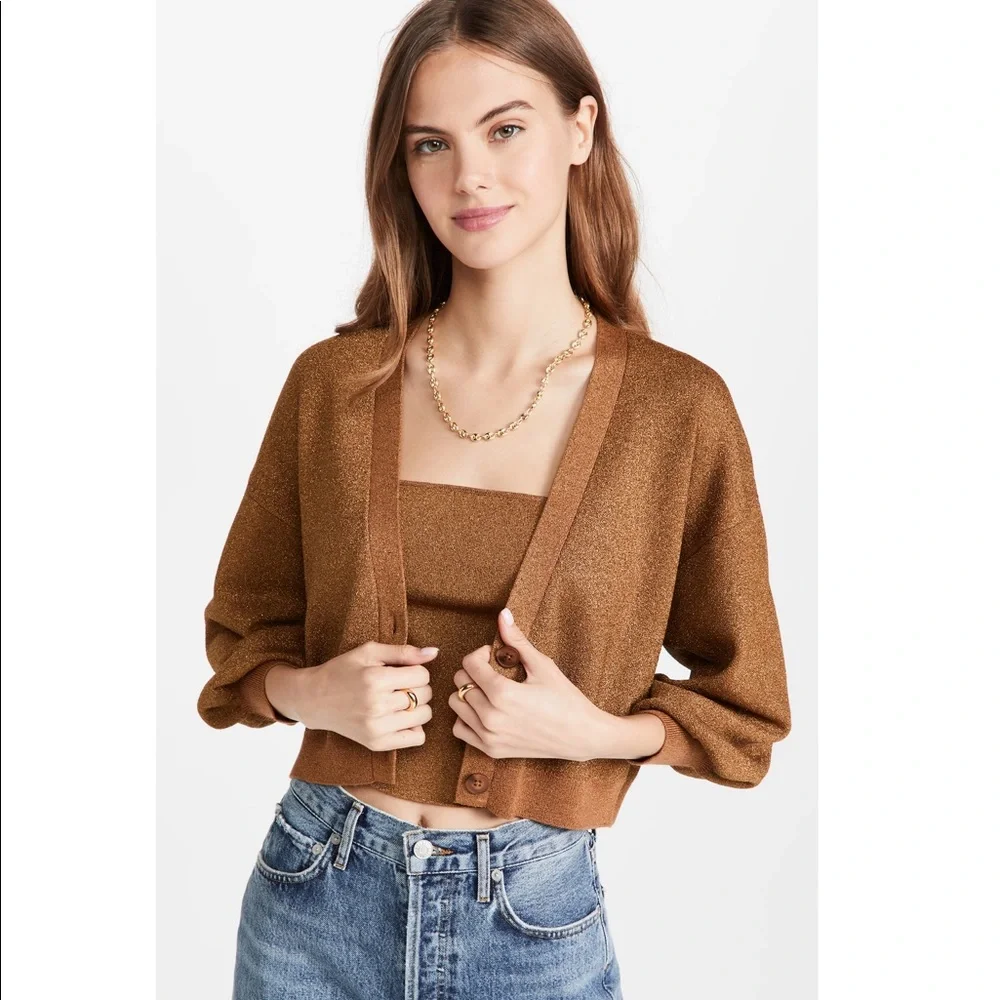 NWT Alice Olivia Zelina Metallic Deep V Cardigan